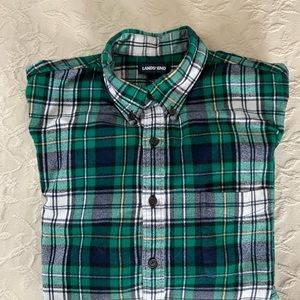LANDS END Green & Plaid Plaid Flannel Button Down Shirt Mens L/T 16-16.5